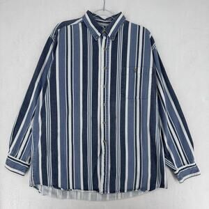 Vintage Faded Glory‎ Button Up Shirt Mens XL Blue White Stripe Denim Cotton Y2K